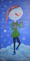 Snowgirl, 2014, acrylic on wood, 24 in x12 in acrylics on wood